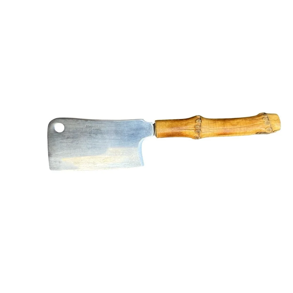 Vintage Bamboo Handle Cheese Cleaver Stainless Steel Made in Japan Rare Knife